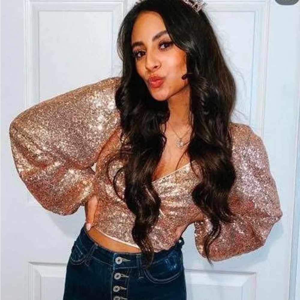Lulus Sequin Rose Gold Women's Top